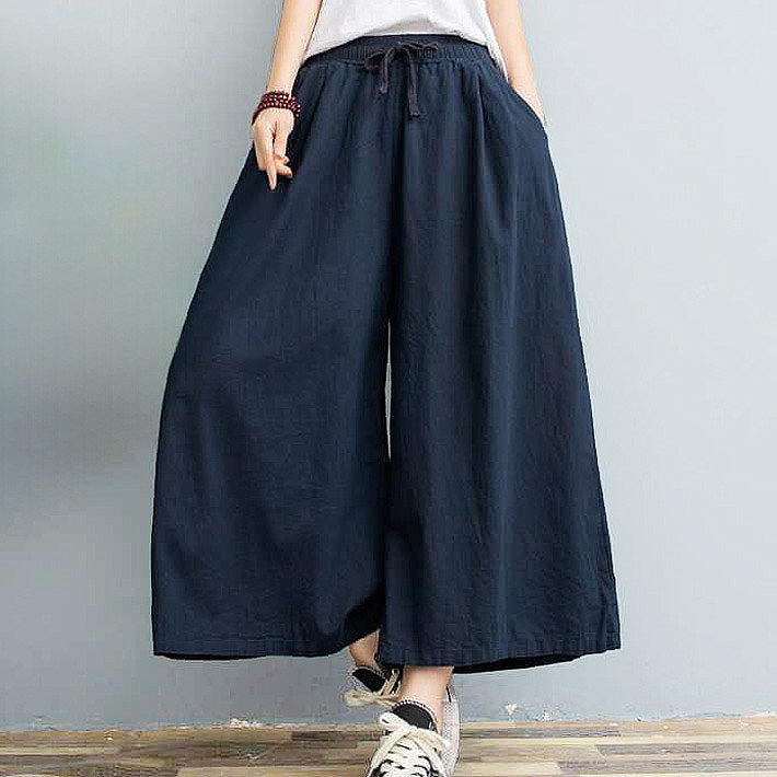 AICA ICA天然薄棉質材料8分鐘長的鬆散寬褲子