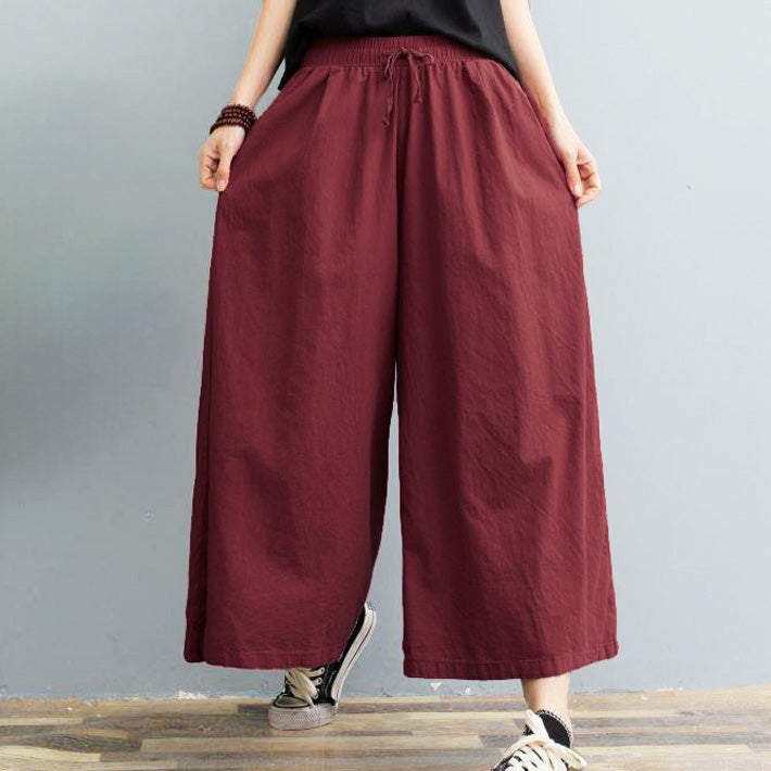 AICA ICA天然薄棉質材料8分鐘長的鬆散寬褲子