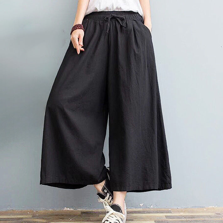 AICA ICA天然薄棉質材料8分鐘長的鬆散寬褲子