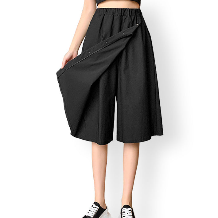 Aika Cool, smooth, thin stretch material, below-the-knee length, wrap skirt style gaucho pants