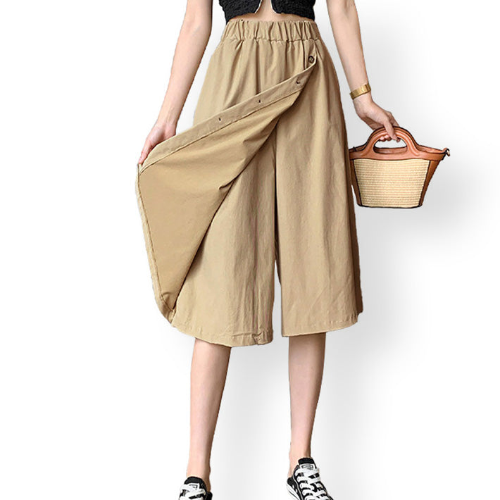 Aika Cool, smooth, thin stretch material, below-the-knee length, wrap skirt style gaucho pants