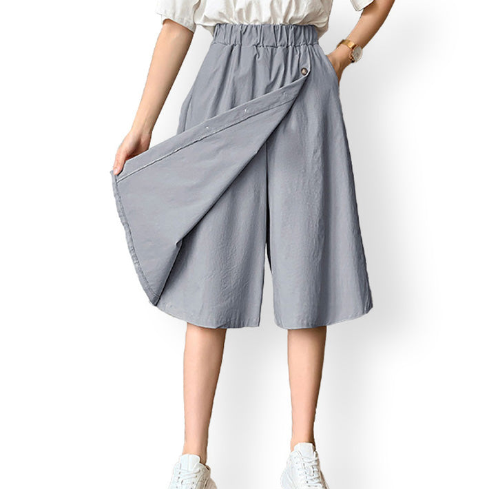 Aika Cool, smooth, thin stretch material, below-the-knee length, wrap skirt style gaucho pants