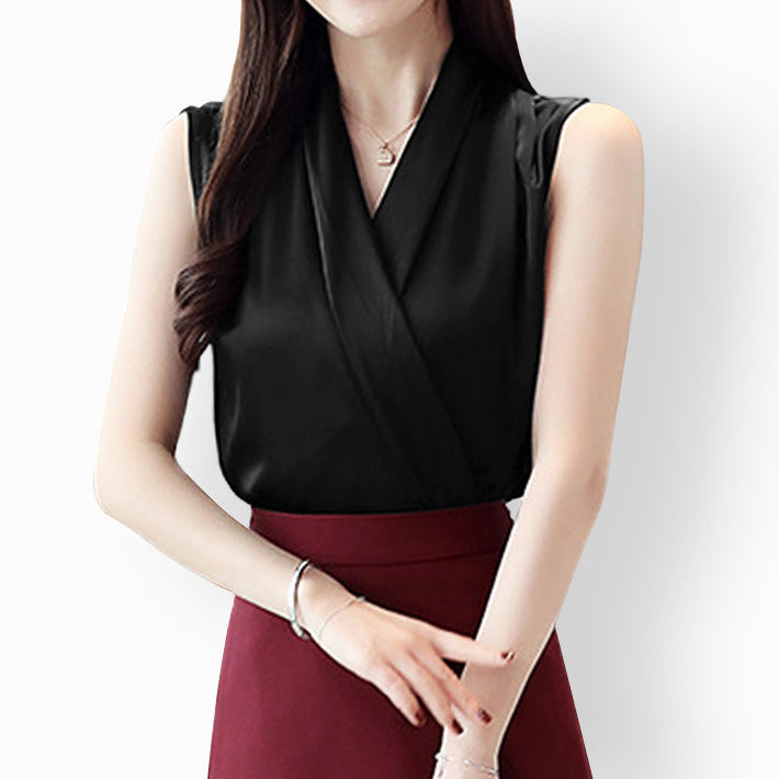 Aika glossy satin cache-coeur sleeveless blouse