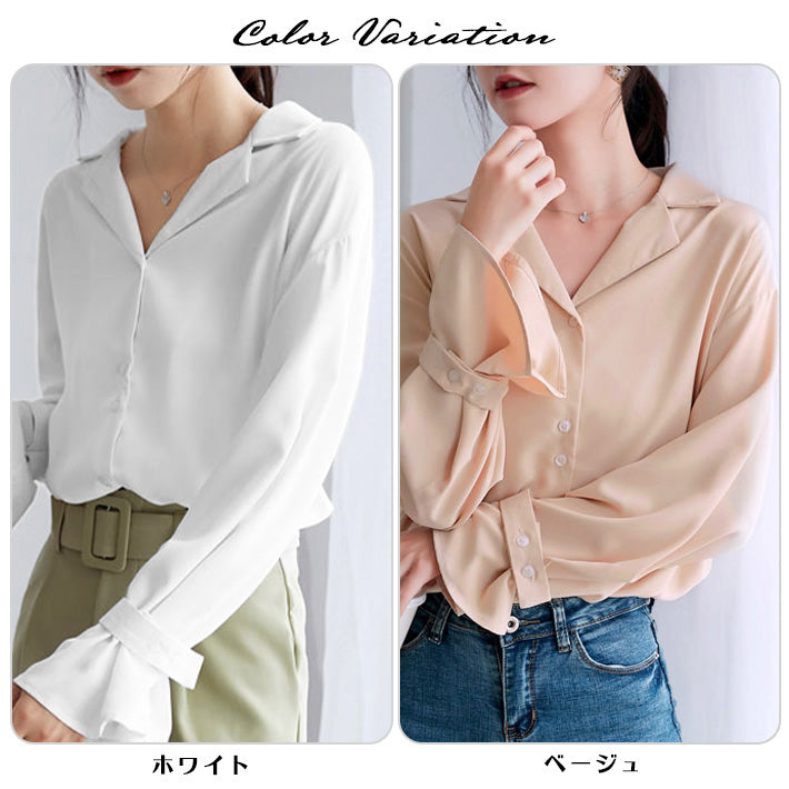 アイカ ica 落ち感のある薄手素材 ゆったりキャンディ袖 長袖 シャツブラウス