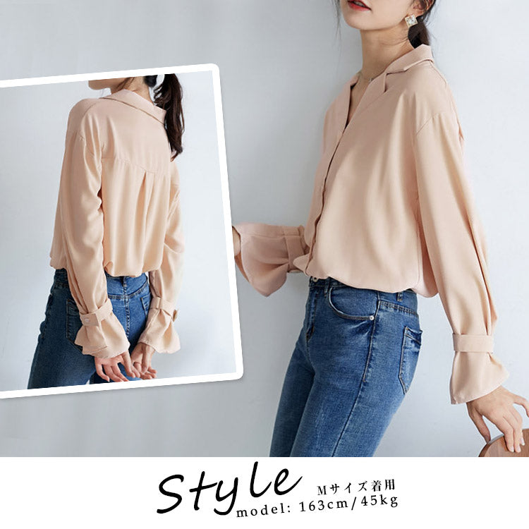 アイカ ica 落ち感のある薄手素材 ゆったりキャンディ袖 長袖 シャツブラウス