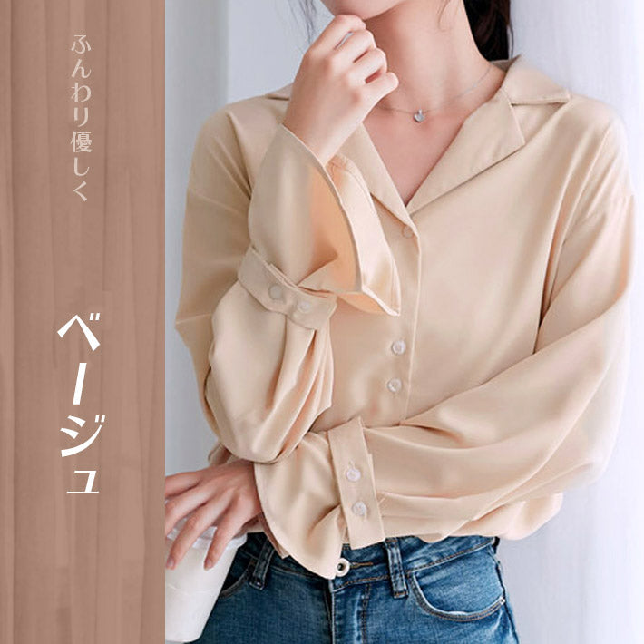 アイカ ica 落ち感のある薄手素材 ゆったりキャンディ袖 長袖 シャツブラウス