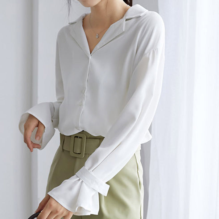 アイカ ica 落ち感のある薄手素材 ゆったりキャンディ袖 長袖 シャツブラウス,WT