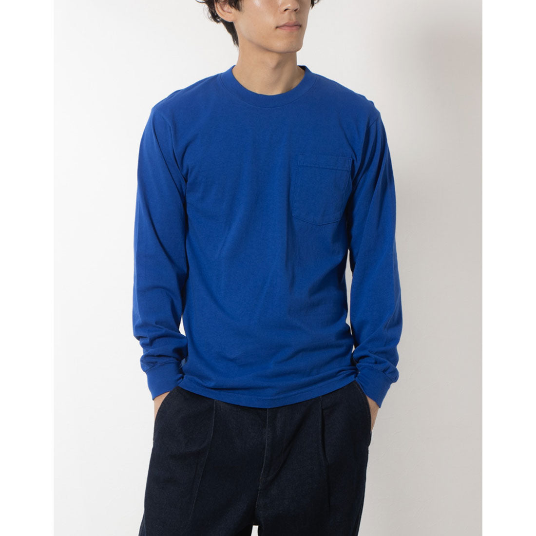 ロサンゼルスアパレル LOS ANGELES APPAREL LONG SLEEVE GARMENT DYE POCKET T-SHIRT,COBALT BLUE