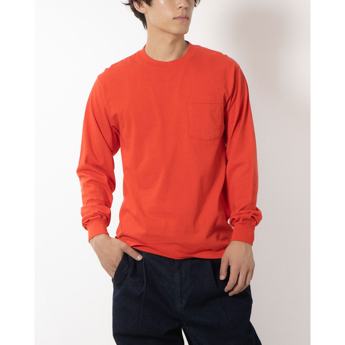 LOS ANGELES APPAREL LONG SLEEVE GARMENT DYE POCKET T-SHIRT