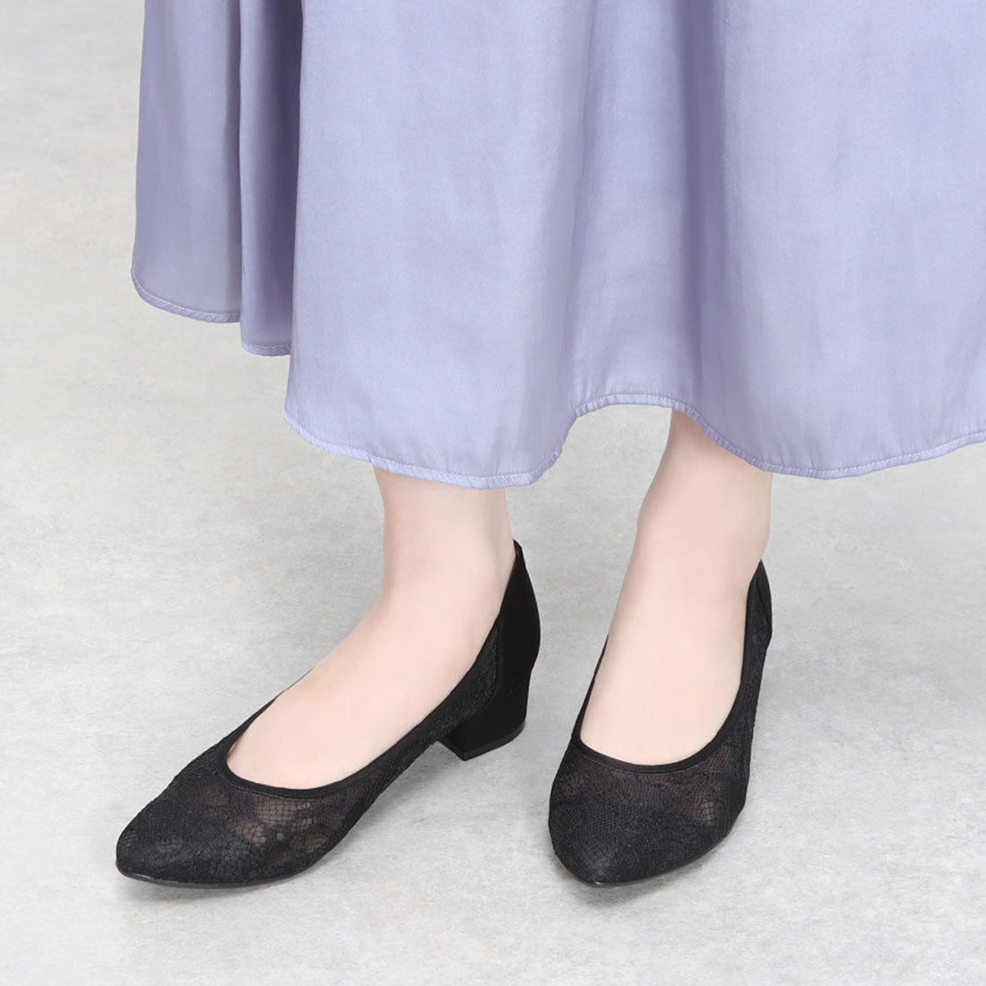 アイケープラス IKplus 【日本製】【ネット限定】 チュール&レース 美脚パンプス 485■ブラックチュール■