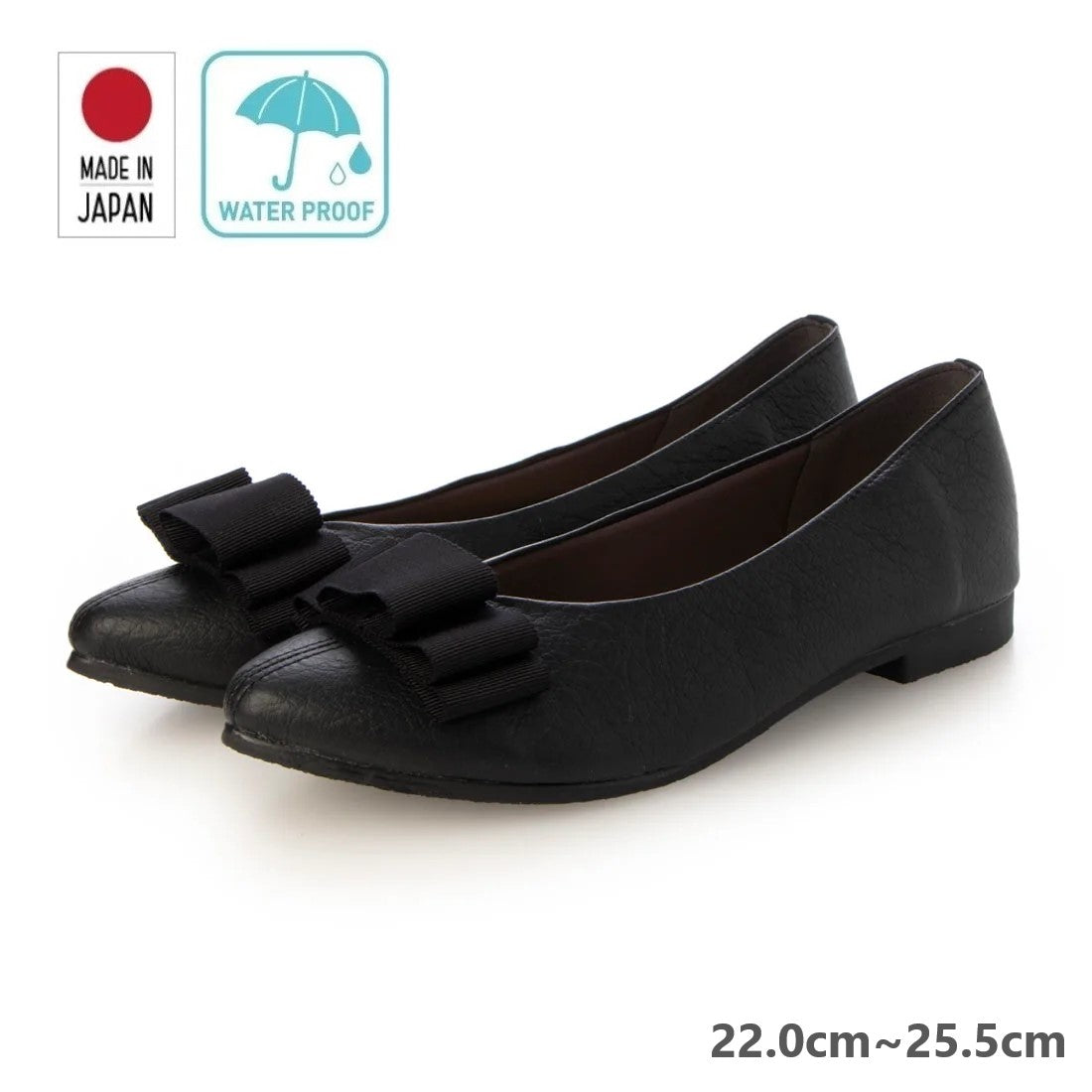 アイケープラス IKplus 【日本製】【レイン対応】Ikplus アイケープラス アーモンドトゥフラットリボンシューズ ブラック スムース 4028