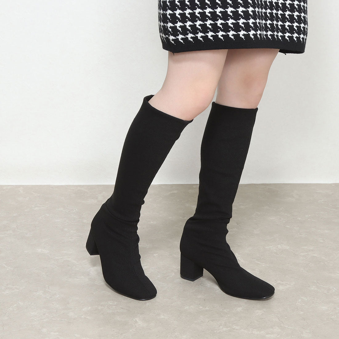 アイケープラス IKplus 【日本製】【ネット限定】美脚膝下丈ストレッチロングブーツ ■ブラックアムンゼン■