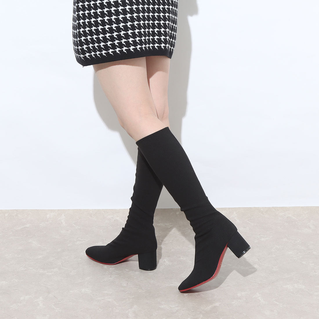 アイケープラス IKplus 【日本製】【ネット限定】美脚膝下丈ストレッチロングブーツ ■ブラックアムンゼン■