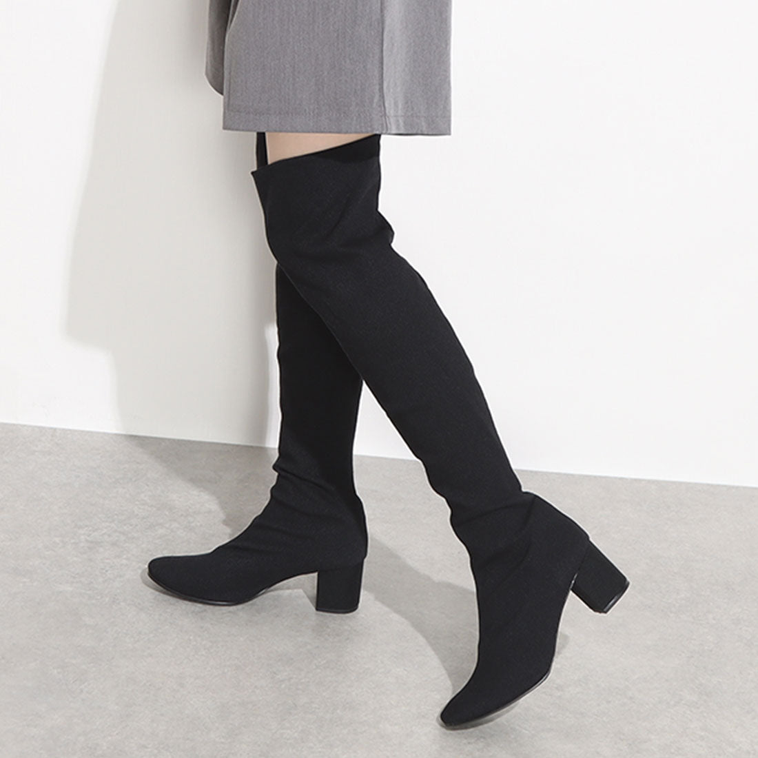 アイケープラス IKplus 【日本製】【ネット限定】美脚スタイル アムンゼンストレッチニーハイブーツ■■ブラック■■