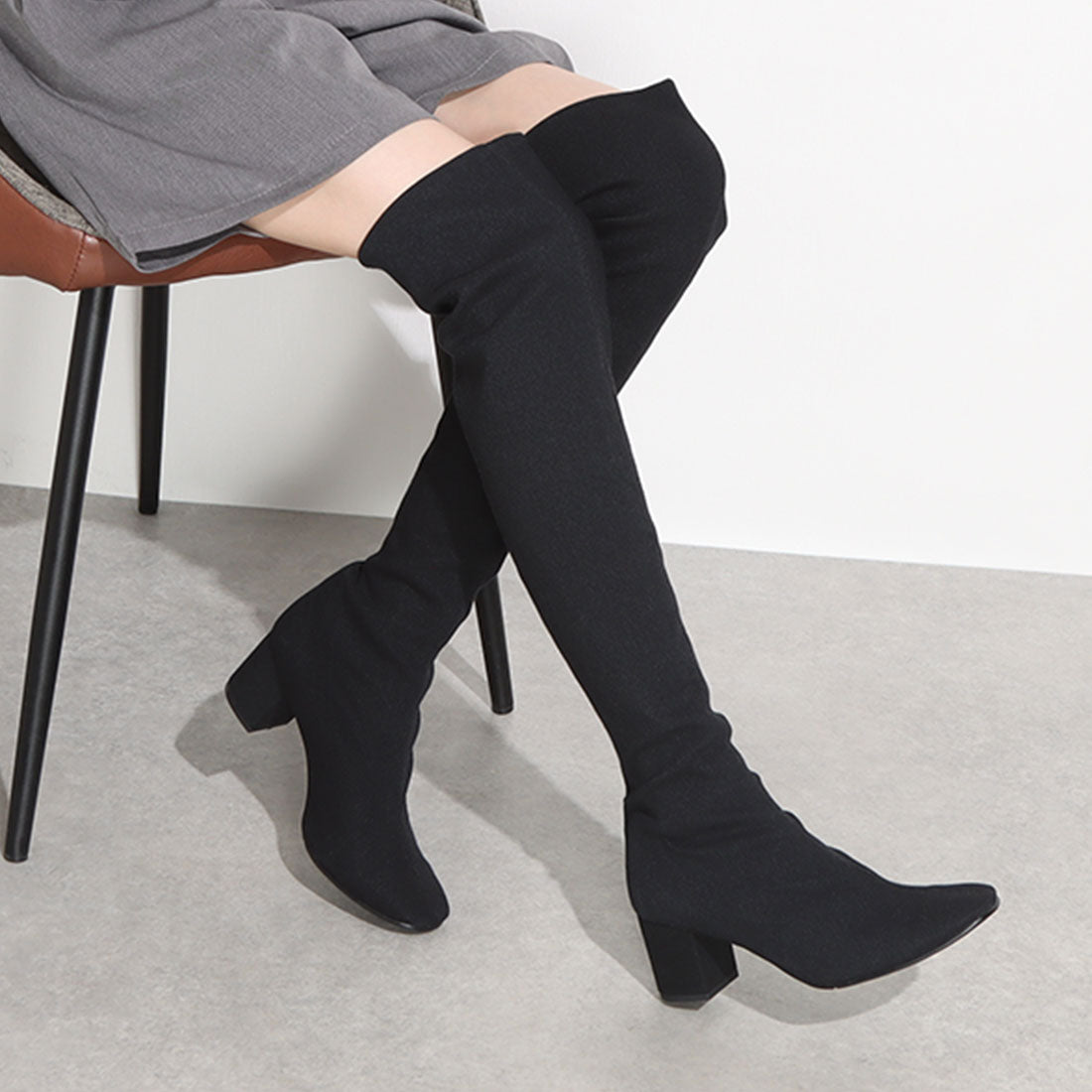 アイケープラス IKplus 【日本製】【ネット限定】美脚スタイル アムンゼンストレッチニーハイブーツ■■ブラック■■