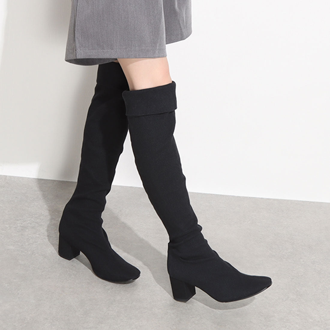 アイケープラス IKplus 【日本製】【ネット限定】美脚スタイル アムンゼンストレッチニーハイブーツ■■ブラック■■
