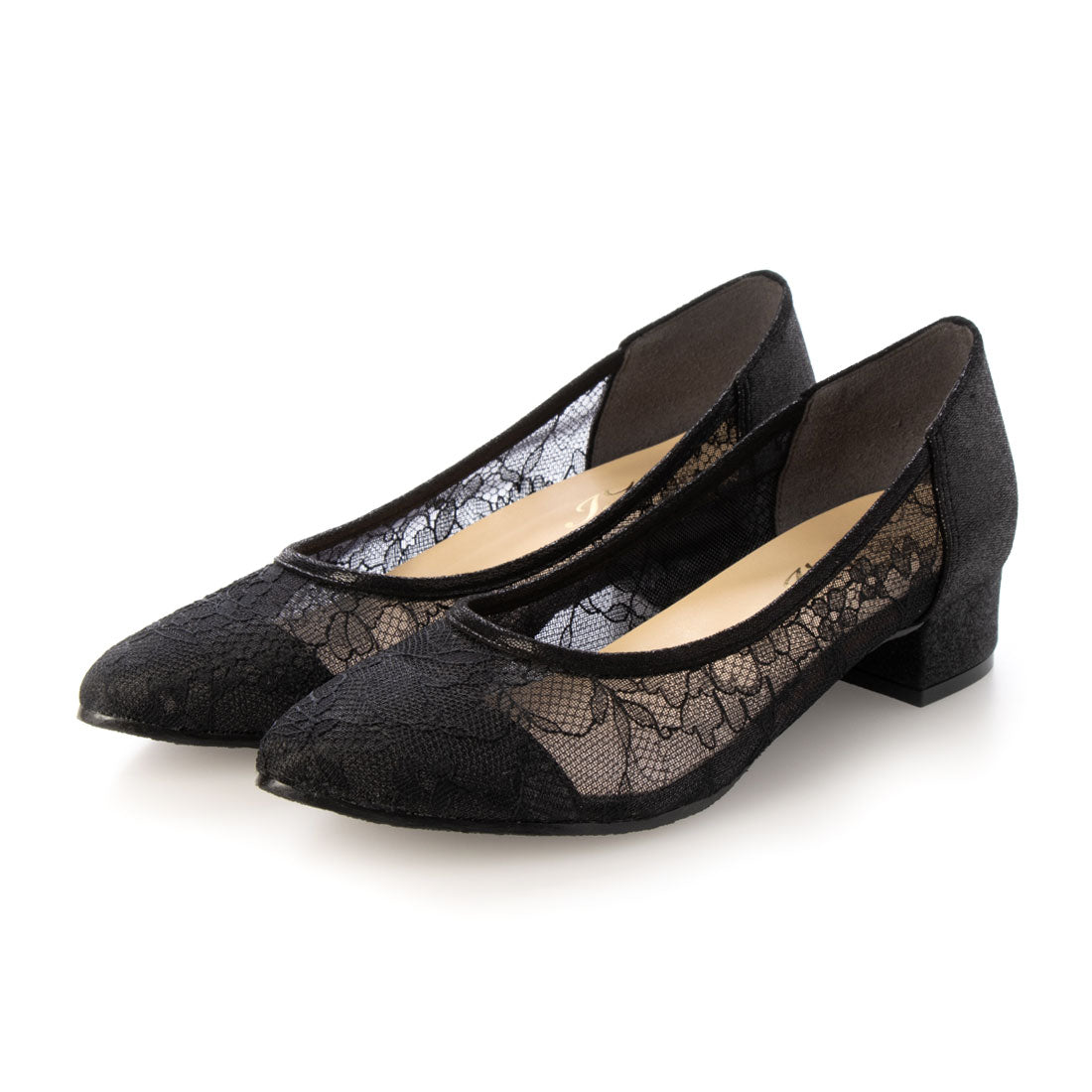 アイケープラス IKplus 【日本製】【ネット限定】 チュール&レース 美脚パンプス 485■ブラックチュール■,ブラック グリッタースエード