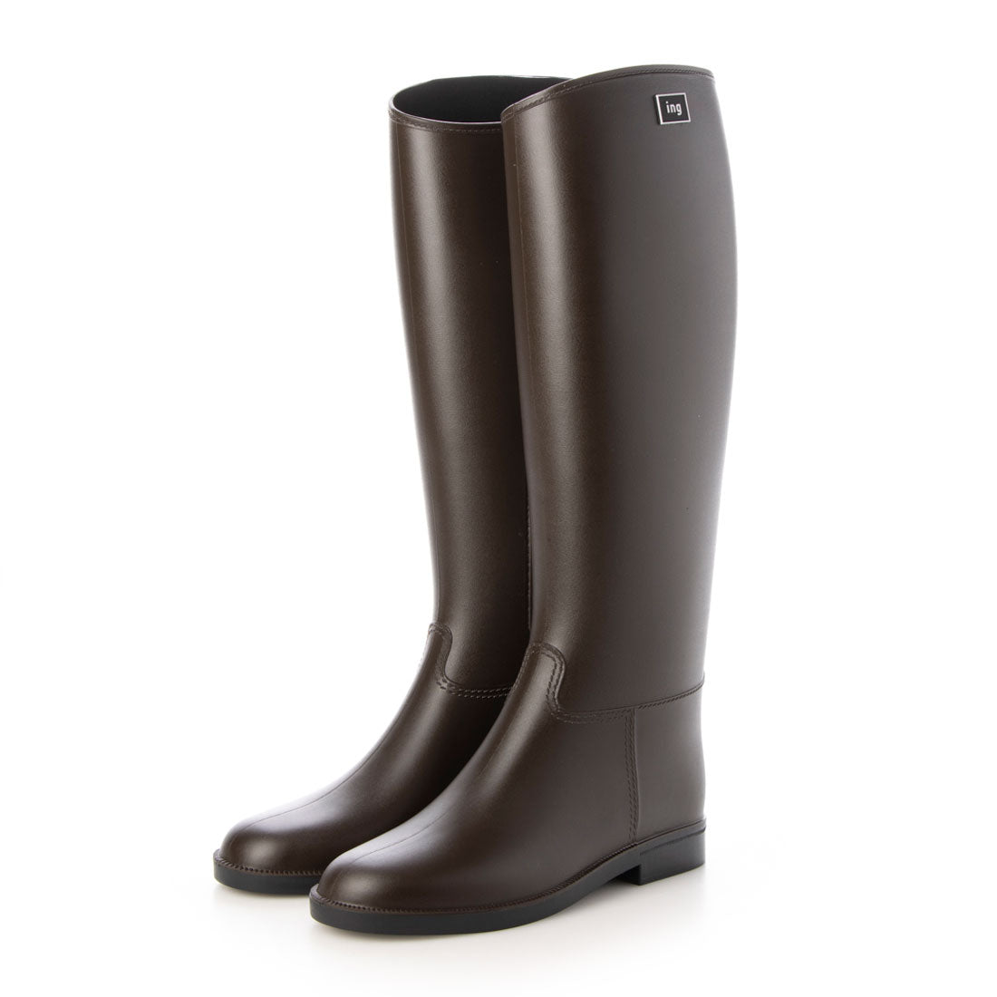 イング ing 【レイン対応】内ファスナー付きロングレインブーツ,ダークブラウン