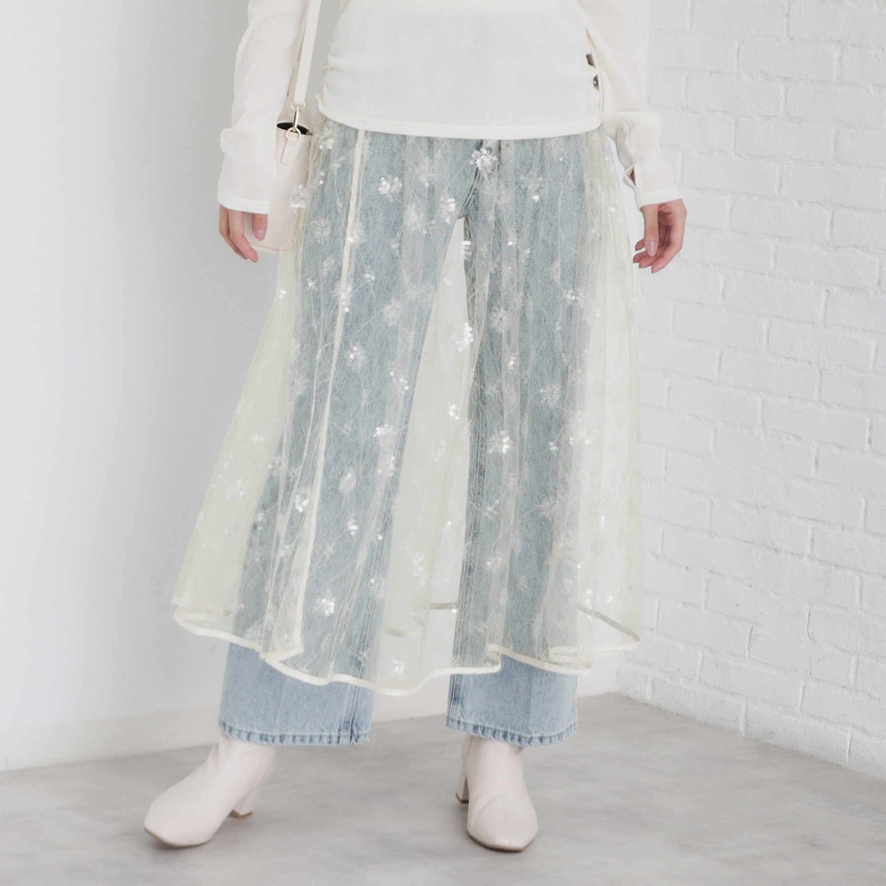 インデックス index スパンコールシアー刺繍スカート【洗濯機可】