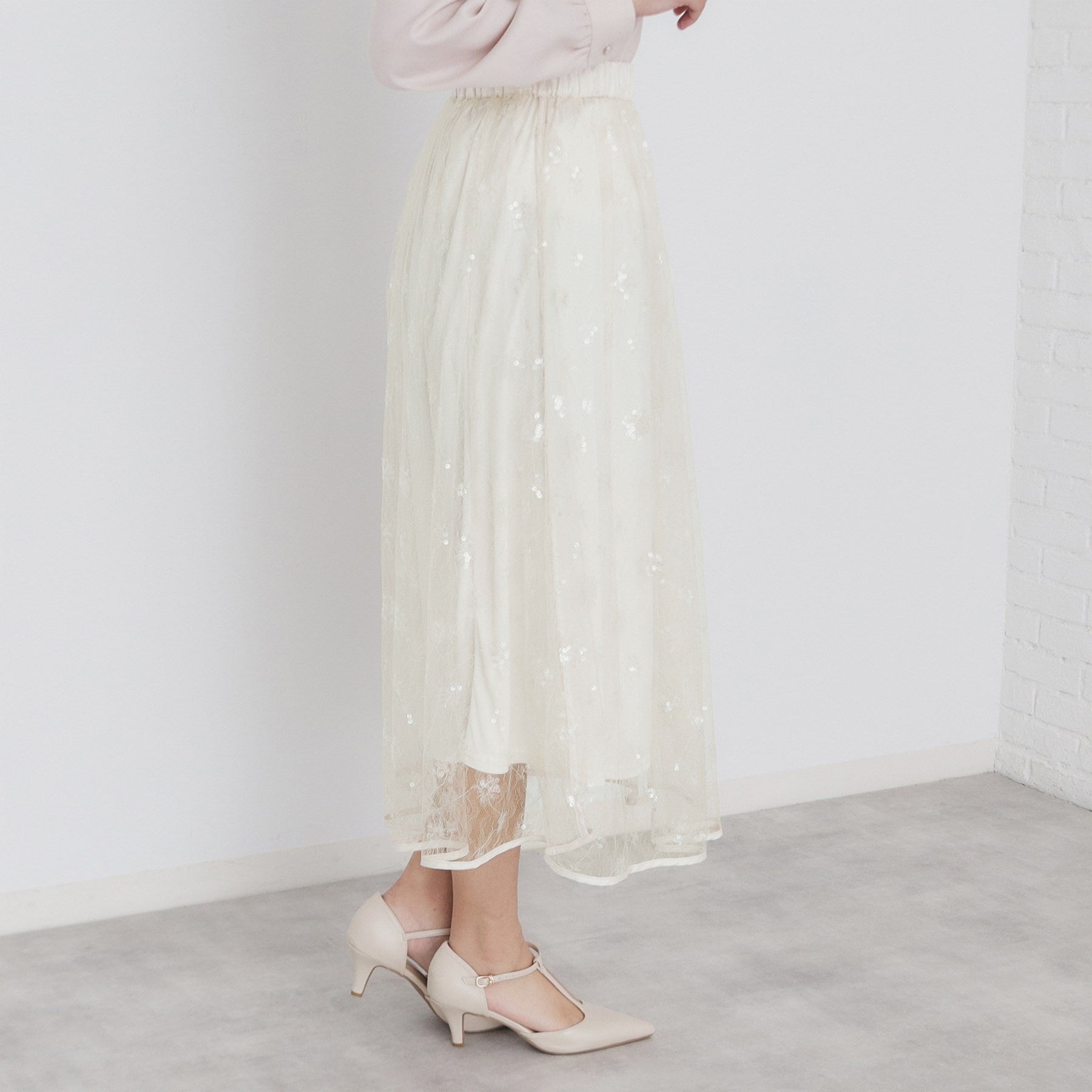 インデックス index スパンコールシアー刺繍スカート【洗濯機可】