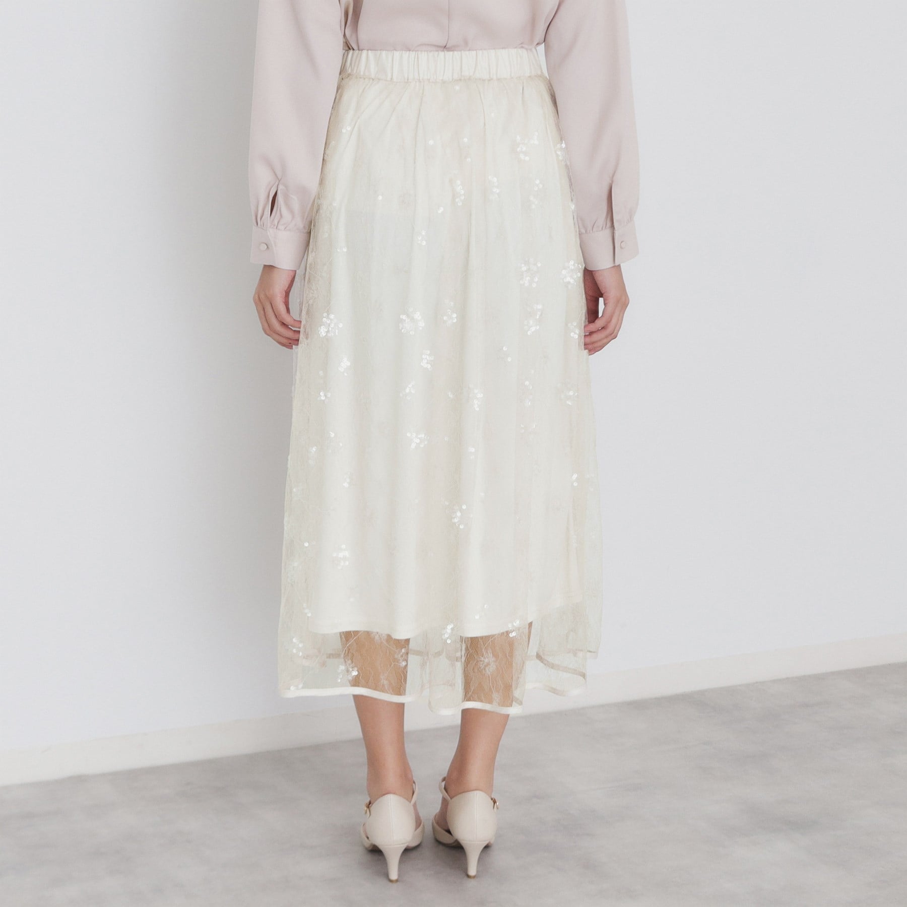 インデックス index スパンコールシアー刺繍スカート【洗濯機可】