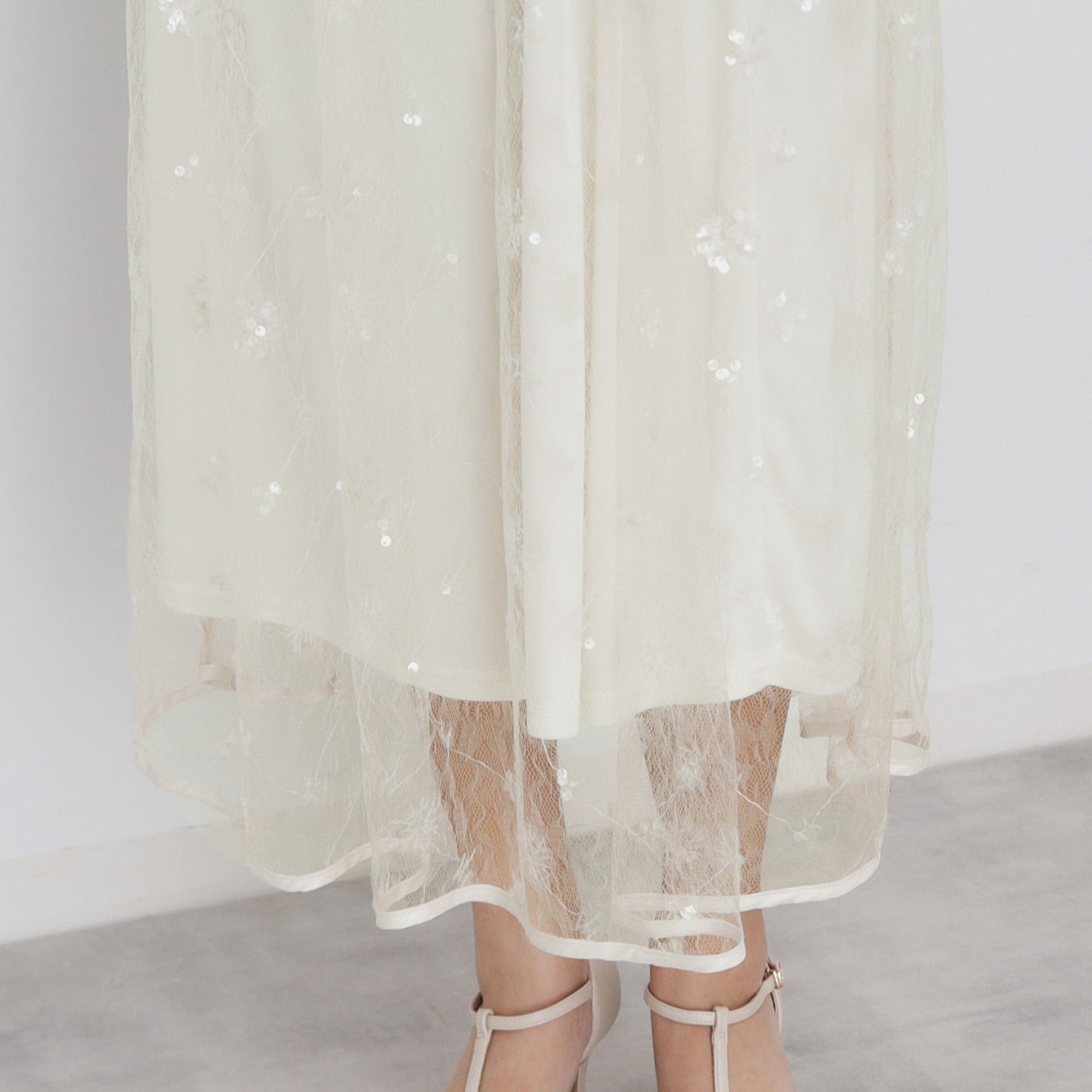 インデックス index スパンコールシアー刺繍スカート【洗濯機可】