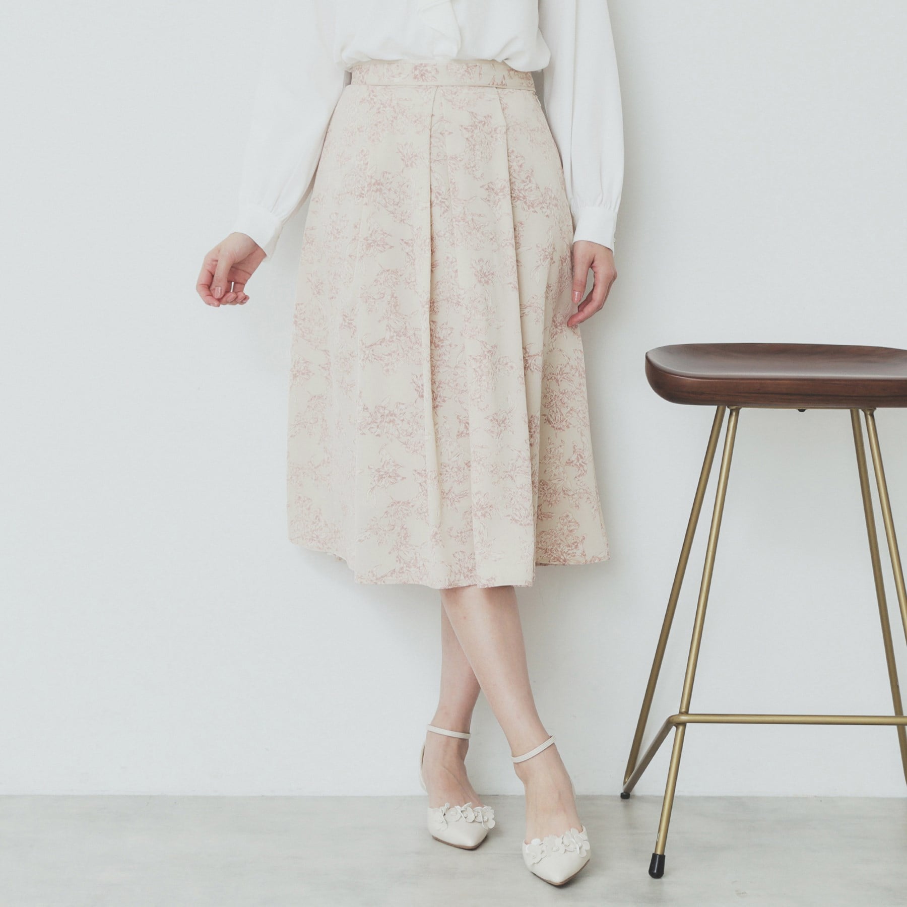 index index flower print bi-color flare skirt 【machine washable・easy iron】