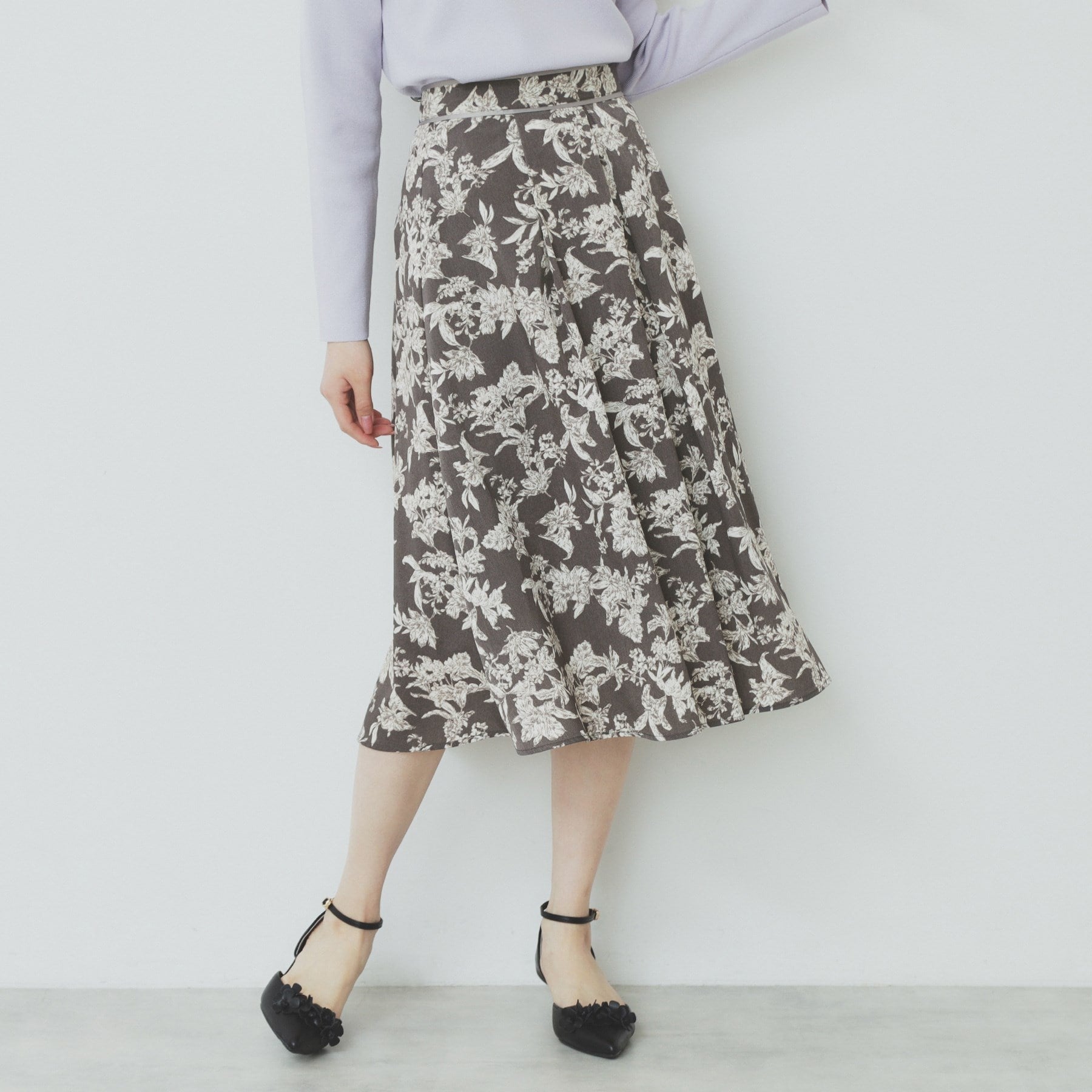index index flower print bi-color flare skirt 【machine washable・easy iron】