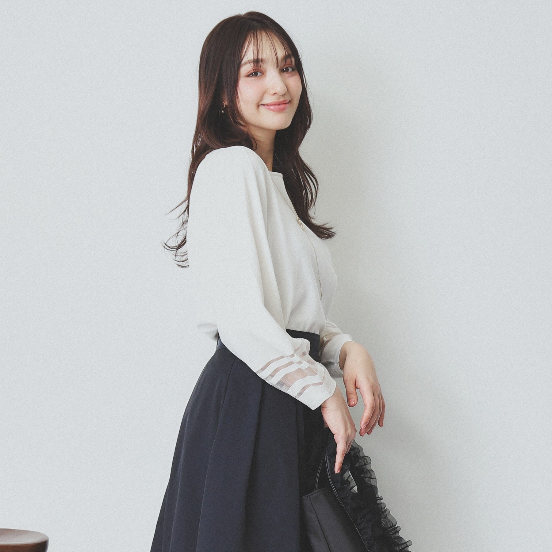 index index 透視線泡袖針織衫【可機洗・UV護理】