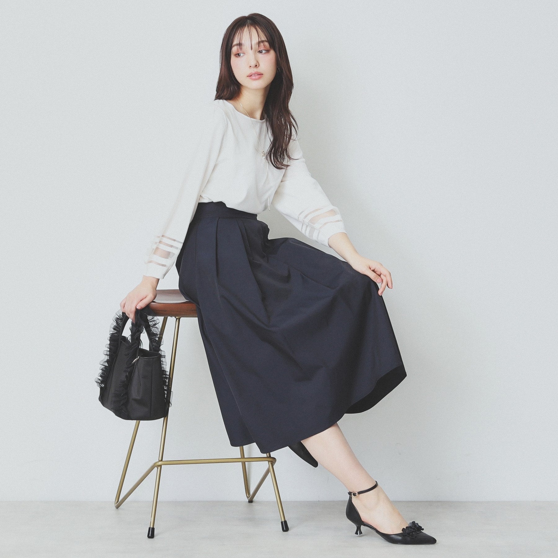 index index 透視線泡袖針織衫【可機洗・UV護理】