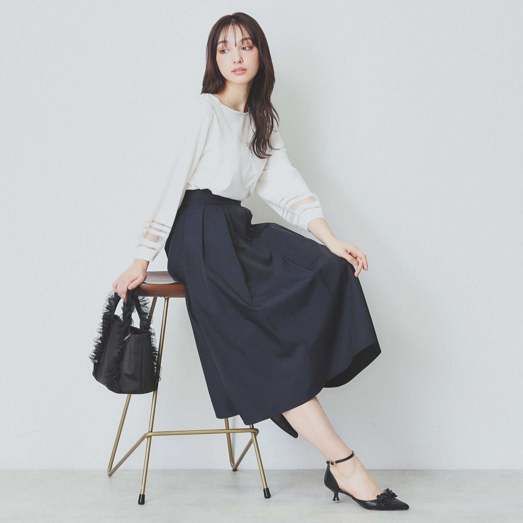 index index 透視線泡袖針織衫【可機洗・UV護理】