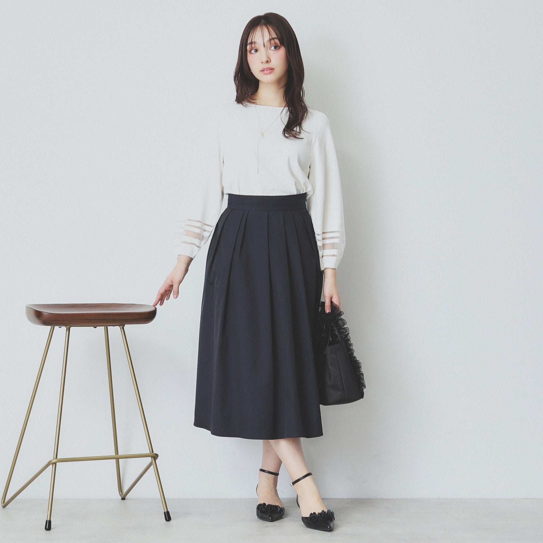 index index 透視線泡袖針織衫【可機洗・UV護理】