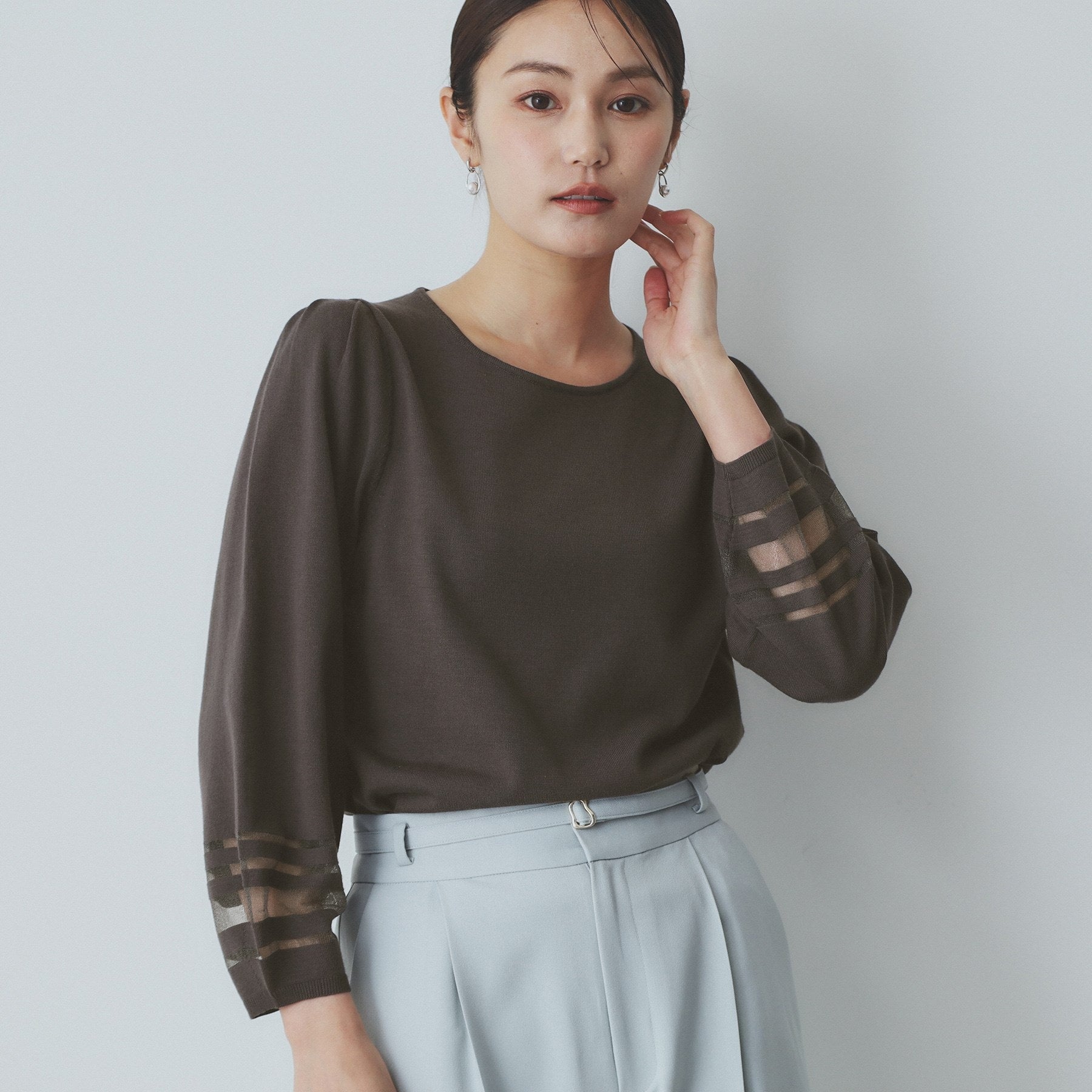 index index 透視線泡袖針織衫【可機洗・UV護理】