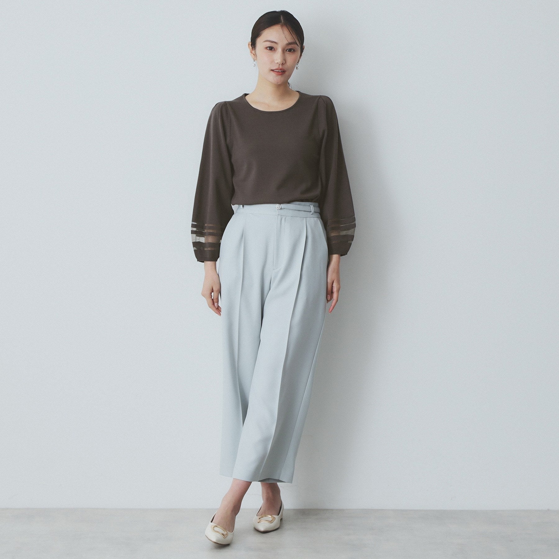 index index 透視線泡袖針織衫【可機洗・UV護理】