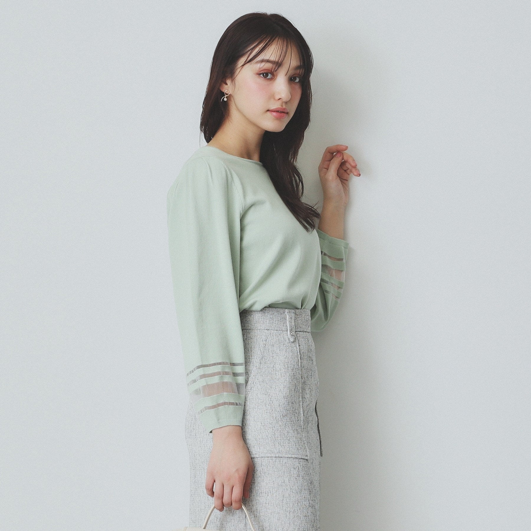 index index 透視線泡袖針織衫【可機洗・UV護理】