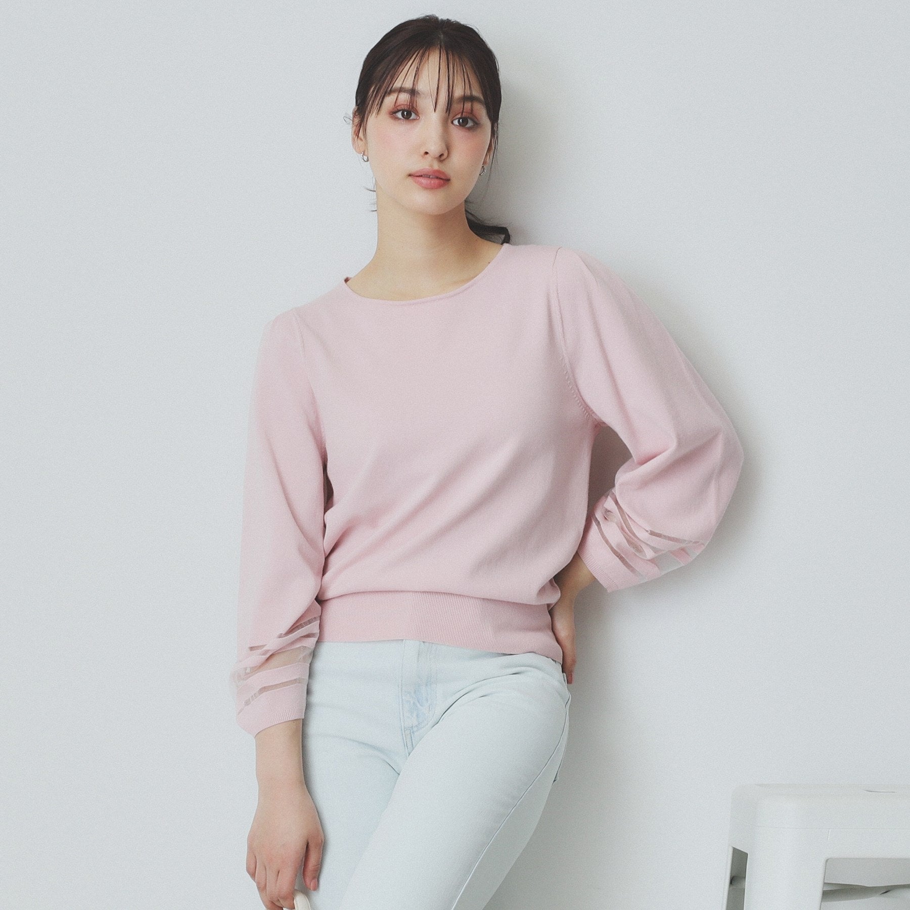 index index 透視線泡袖針織衫【可機洗・UV護理】