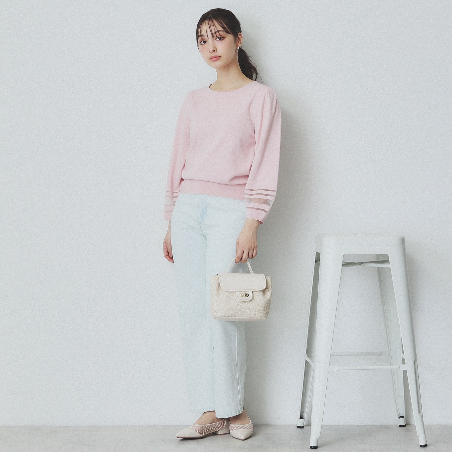 index index 透視線泡袖針織衫【可機洗・UV護理】