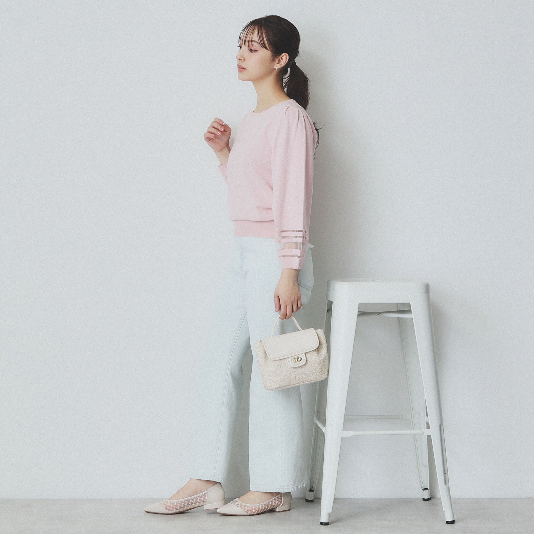 index index 透視線泡袖針織衫【可機洗・UV護理】