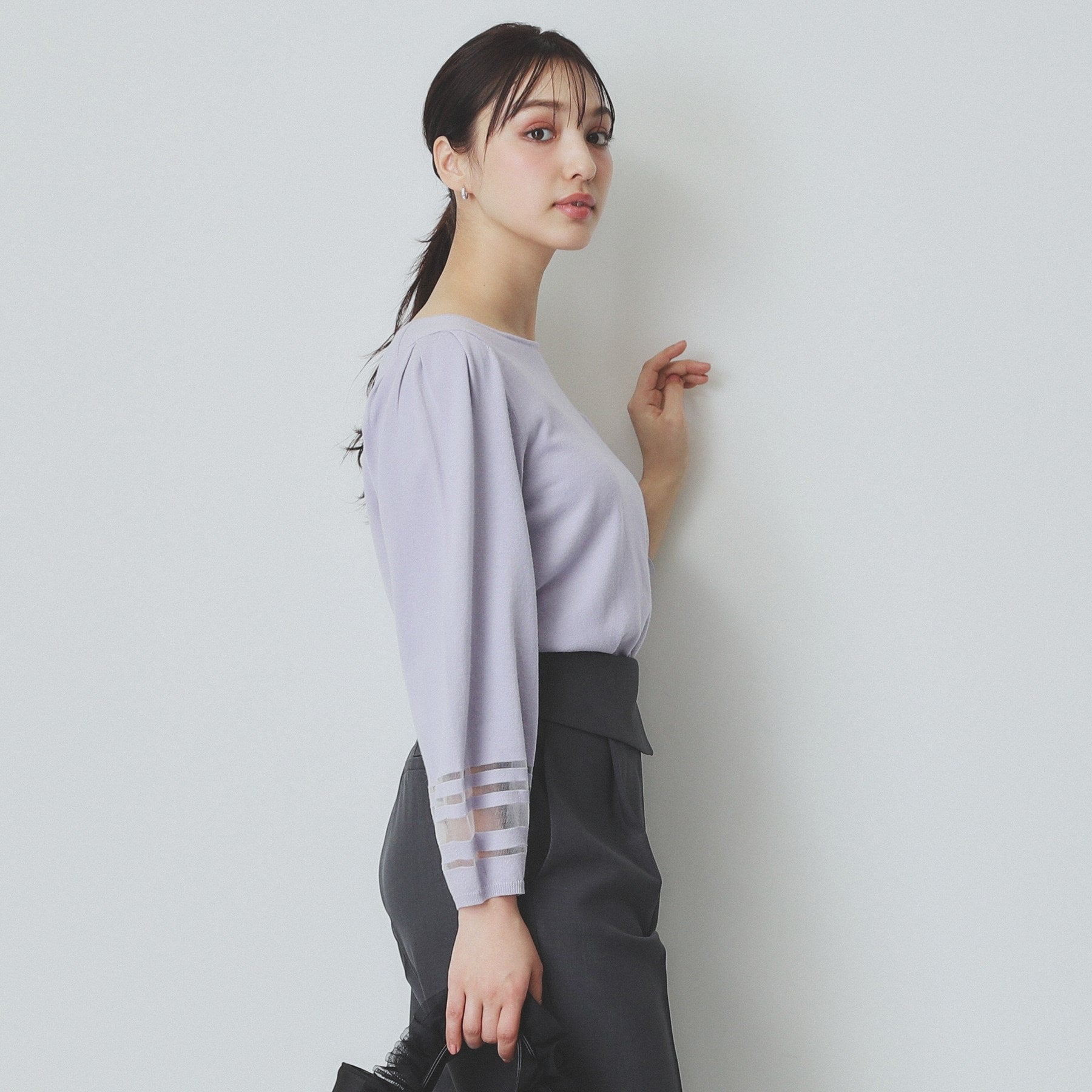 index index 透視線泡袖針織衫【可機洗・UV護理】