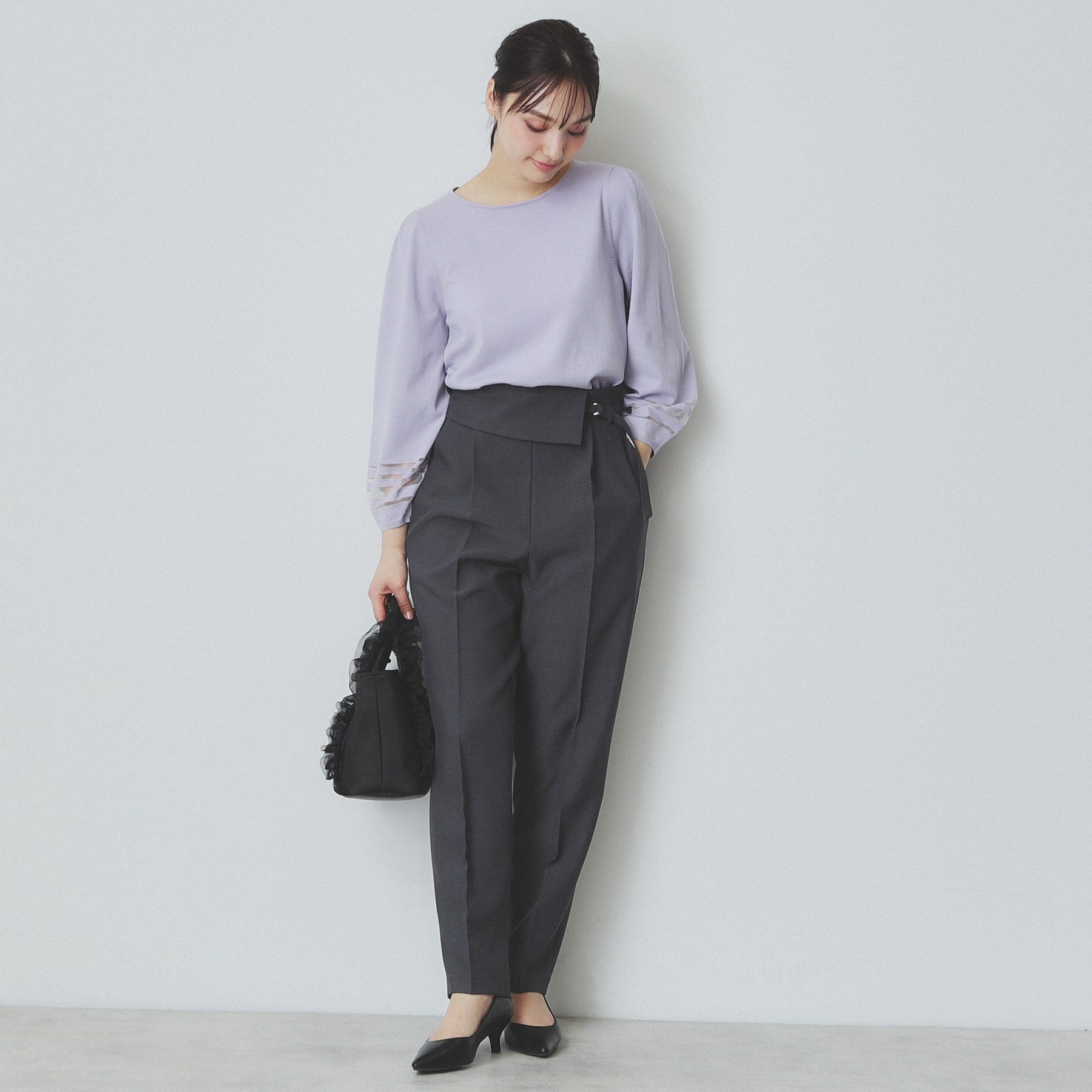 index index 透視線泡袖針織衫【可機洗・UV護理】