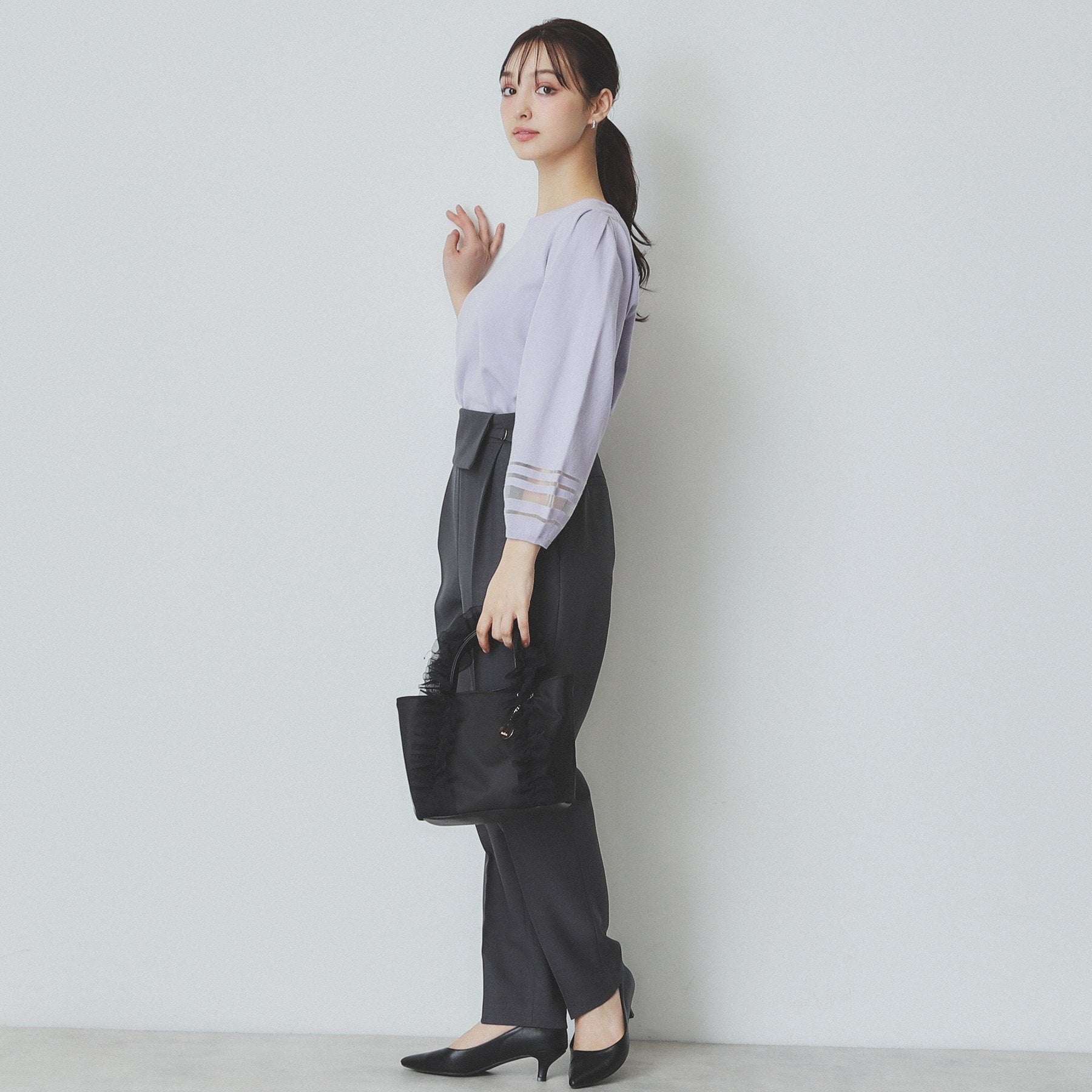 index index 透視線泡袖針織衫【可機洗・UV護理】