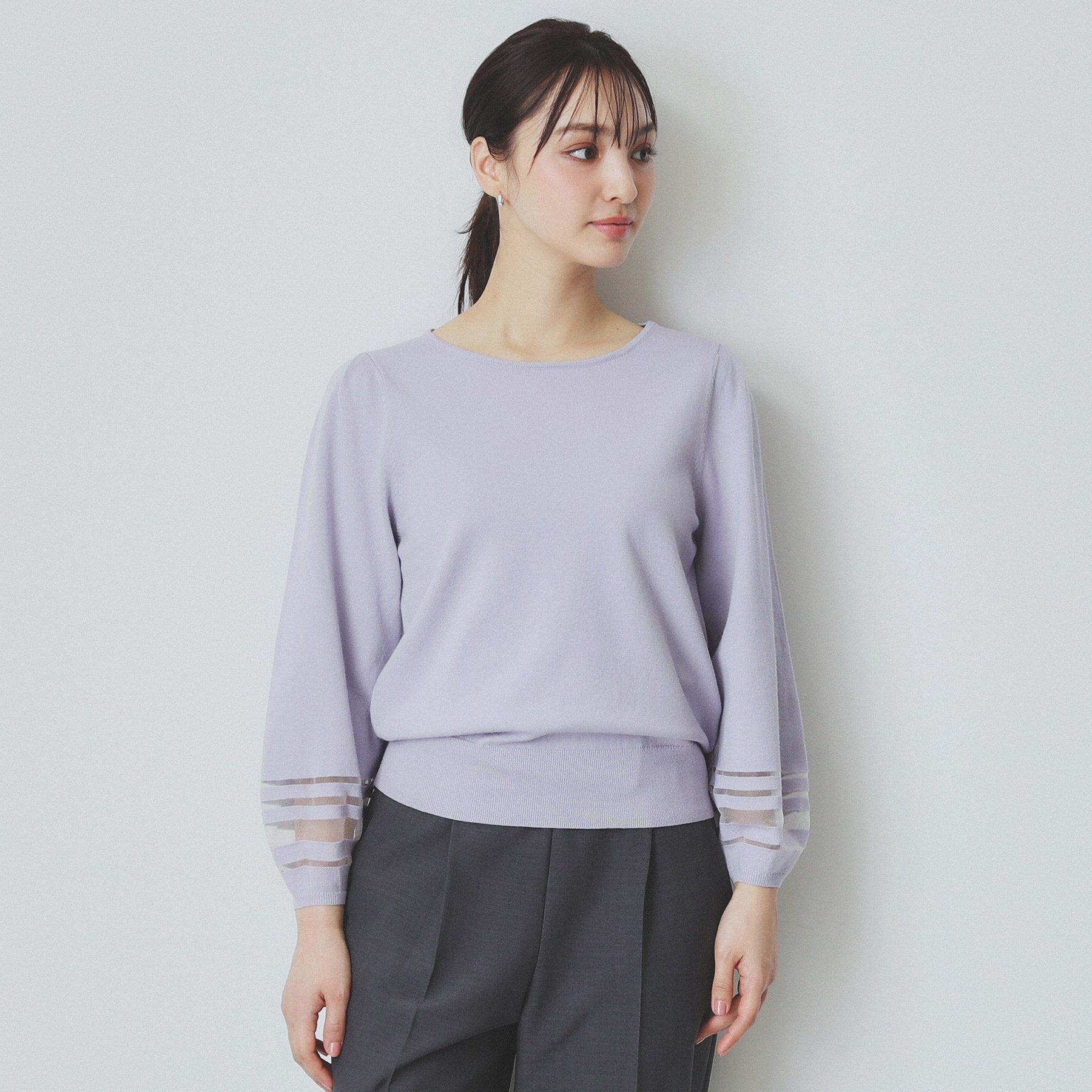 index index 透視線泡袖針織衫【可機洗・UV護理】