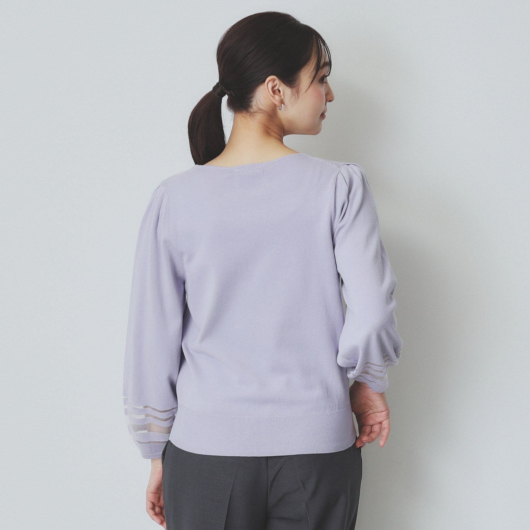 index index 透視線泡袖針織衫【可機洗・UV護理】