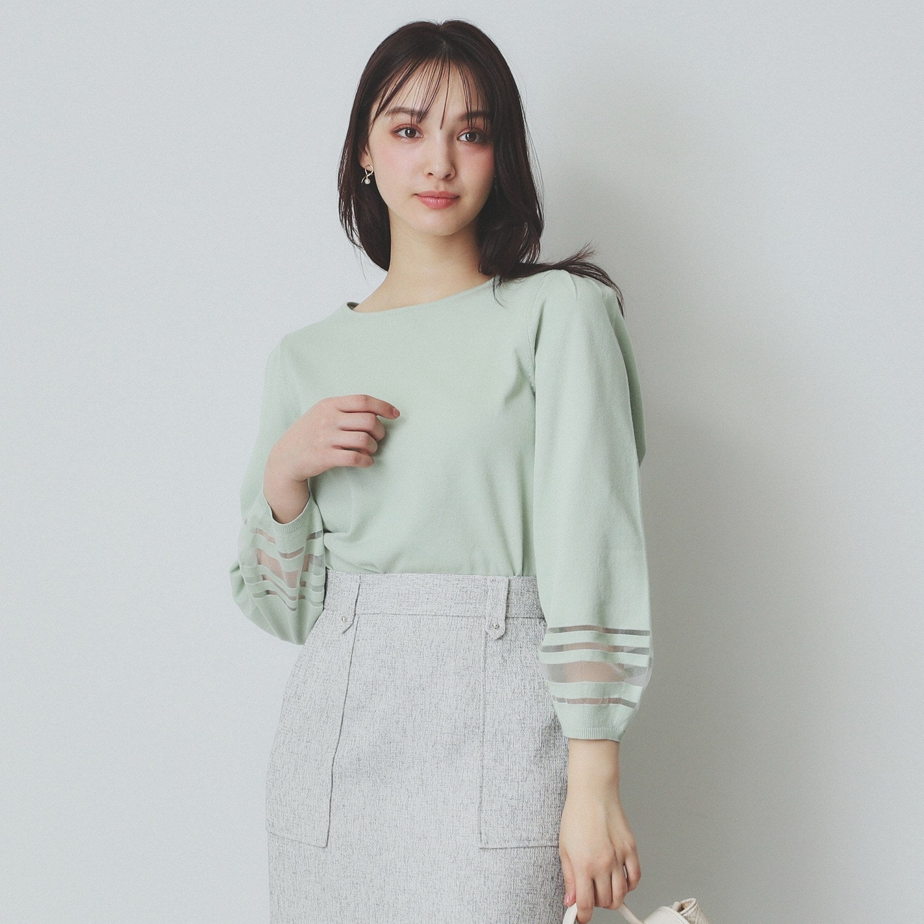 index index 透視線泡袖針織衫【可機洗・UV護理】