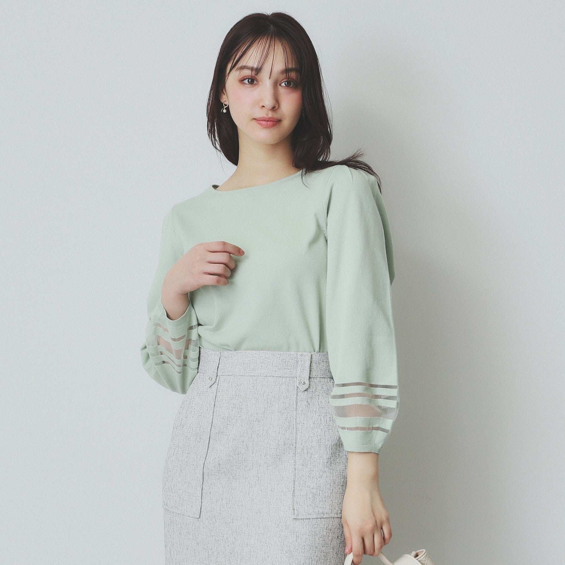 index index 透視線泡袖針織衫【可機洗・UV護理】