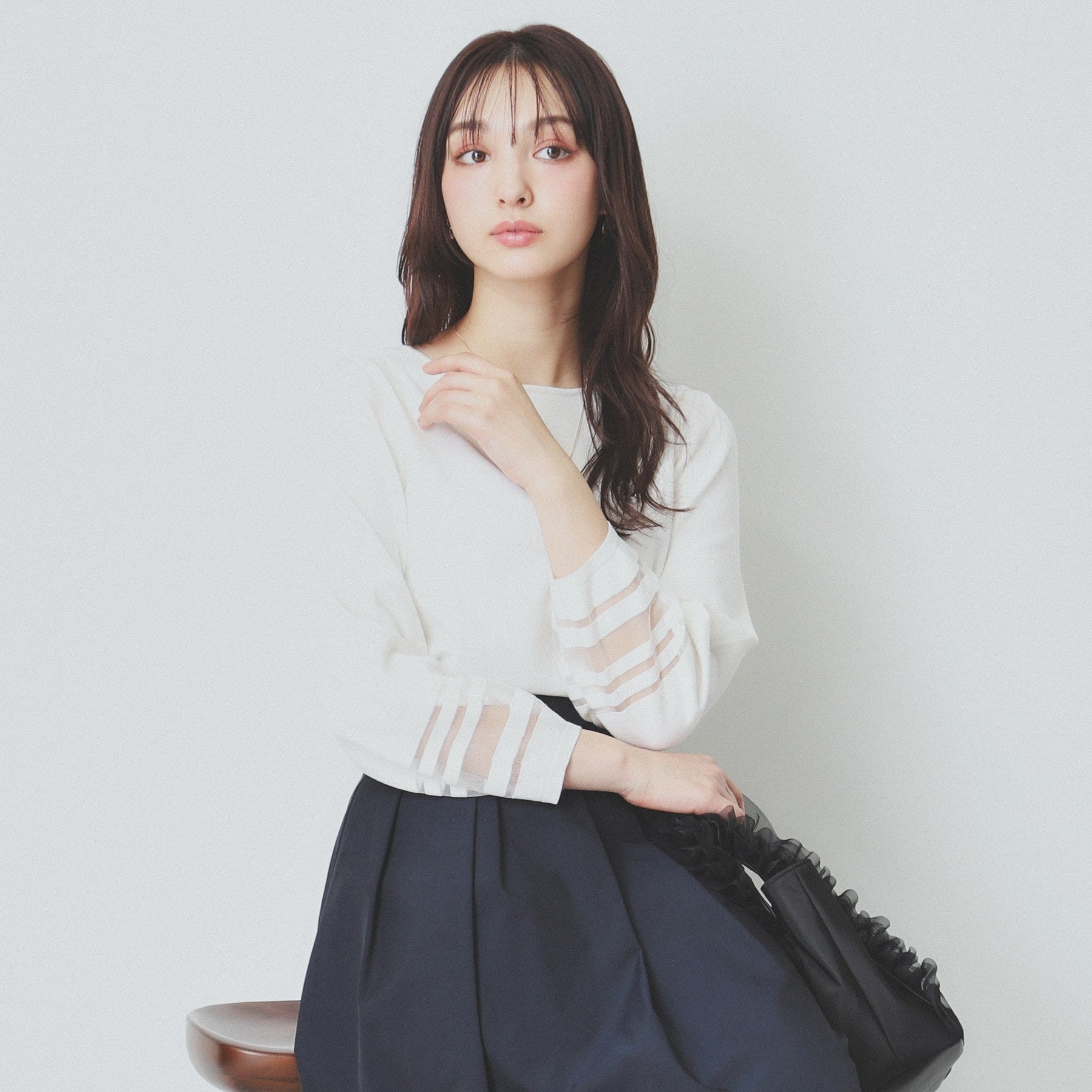 インデックス index シアーラインパフスリーブニット【洗濯機可・UVケア】 (オフホワイト(003)) オフホワイト(003)