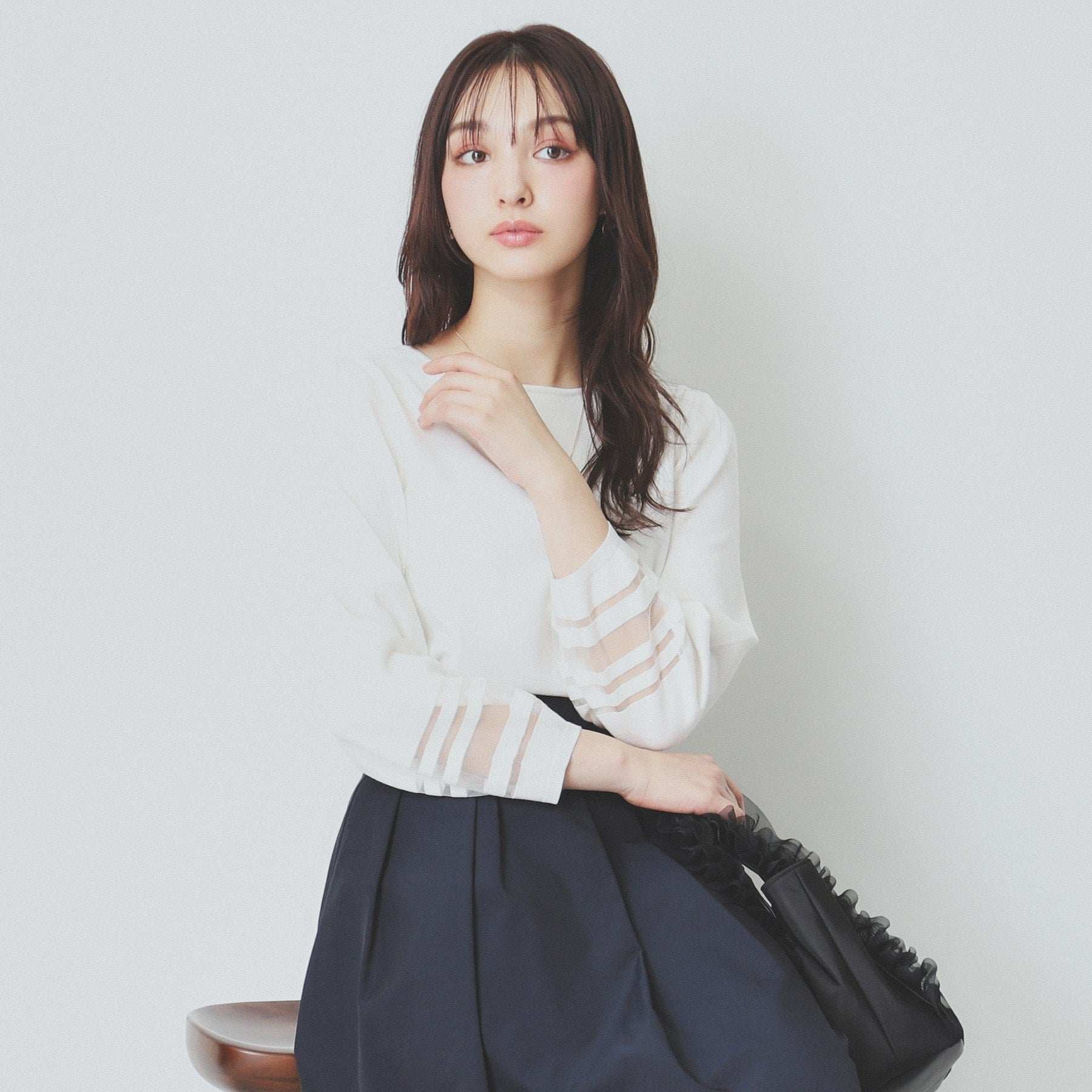 インデックス index シアーラインパフスリーブニット【洗濯機可・UVケア】 (オフホワイト(003)) オフホワイト(003)