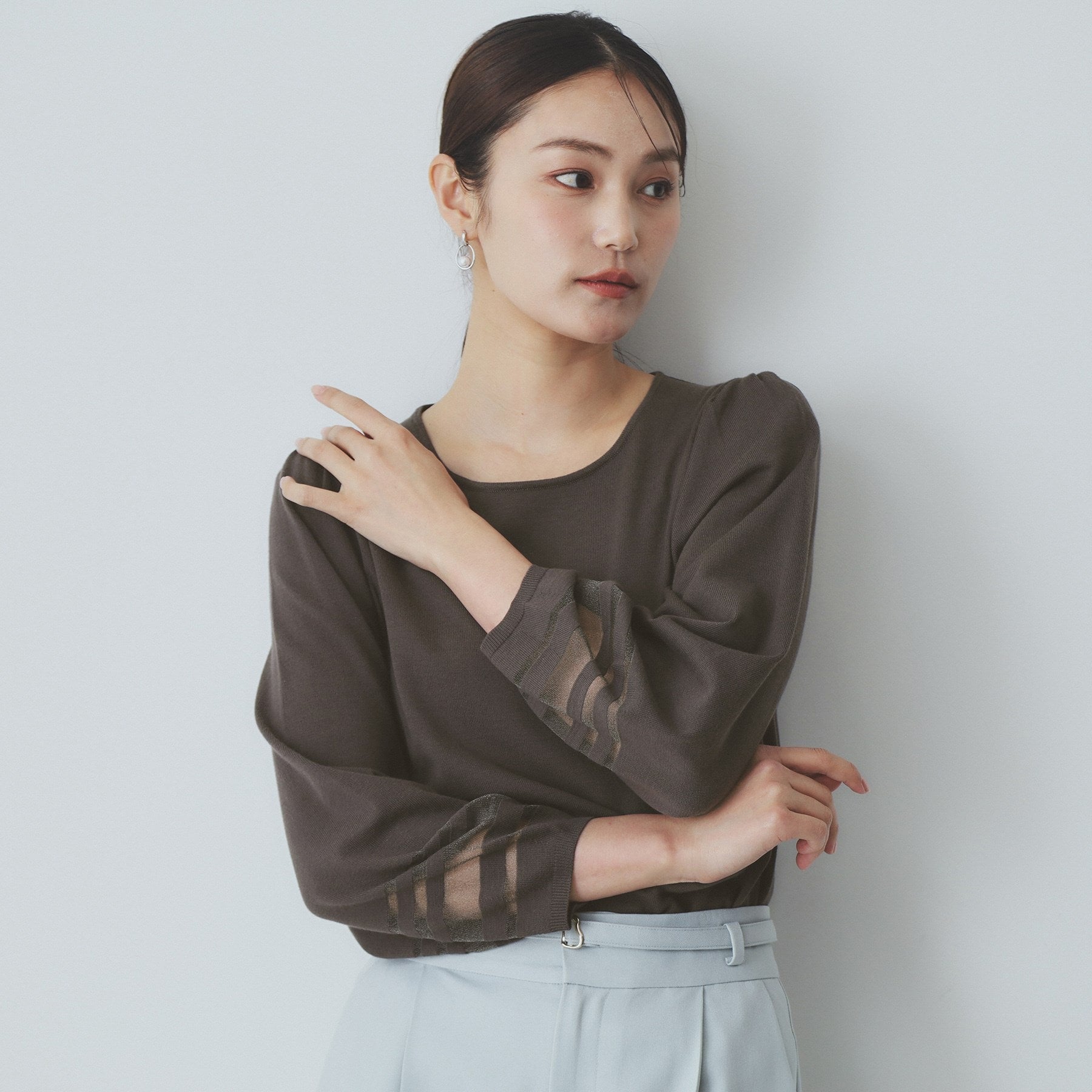 index index 透視線泡袖針織衫【可機洗・UV護理】