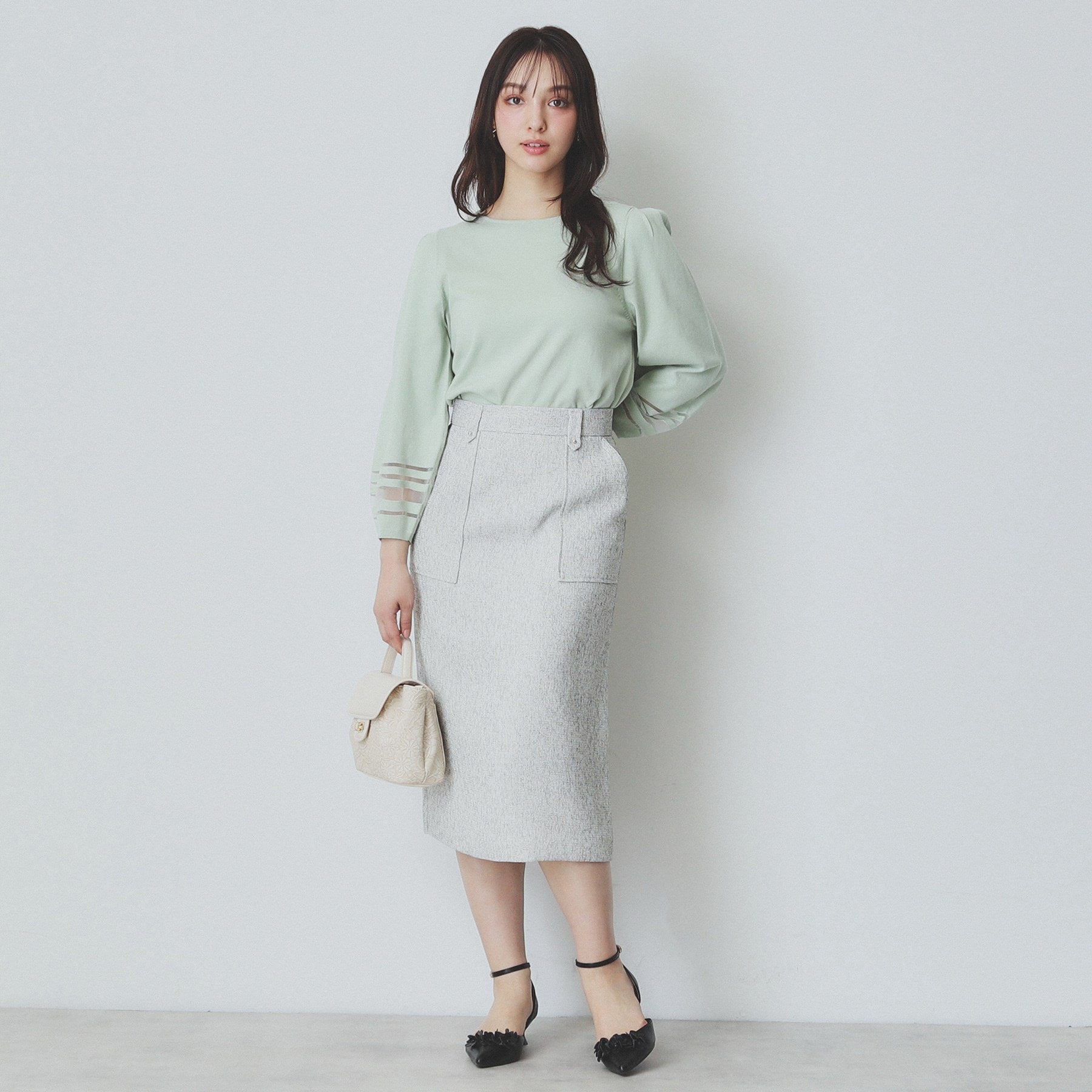 インデックス index シアーラインパフスリーブニット【洗濯機可・UVケア】 (チャコールグレー(014)) チャコールグレー(014)