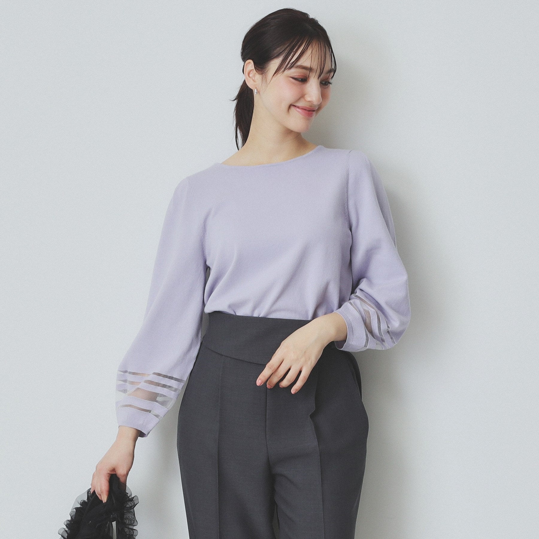 インデックス index シアーラインパフスリーブニット【洗濯機可・UVケア】 (ラベンダー(080)) ラベンダー(080)